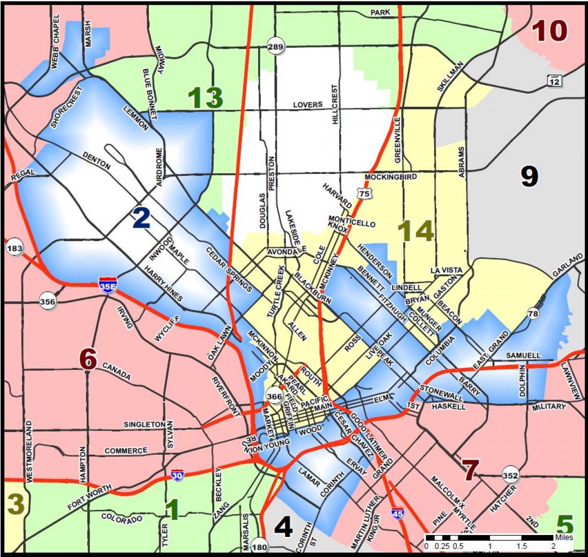都市のダラスのゾーニングの地図