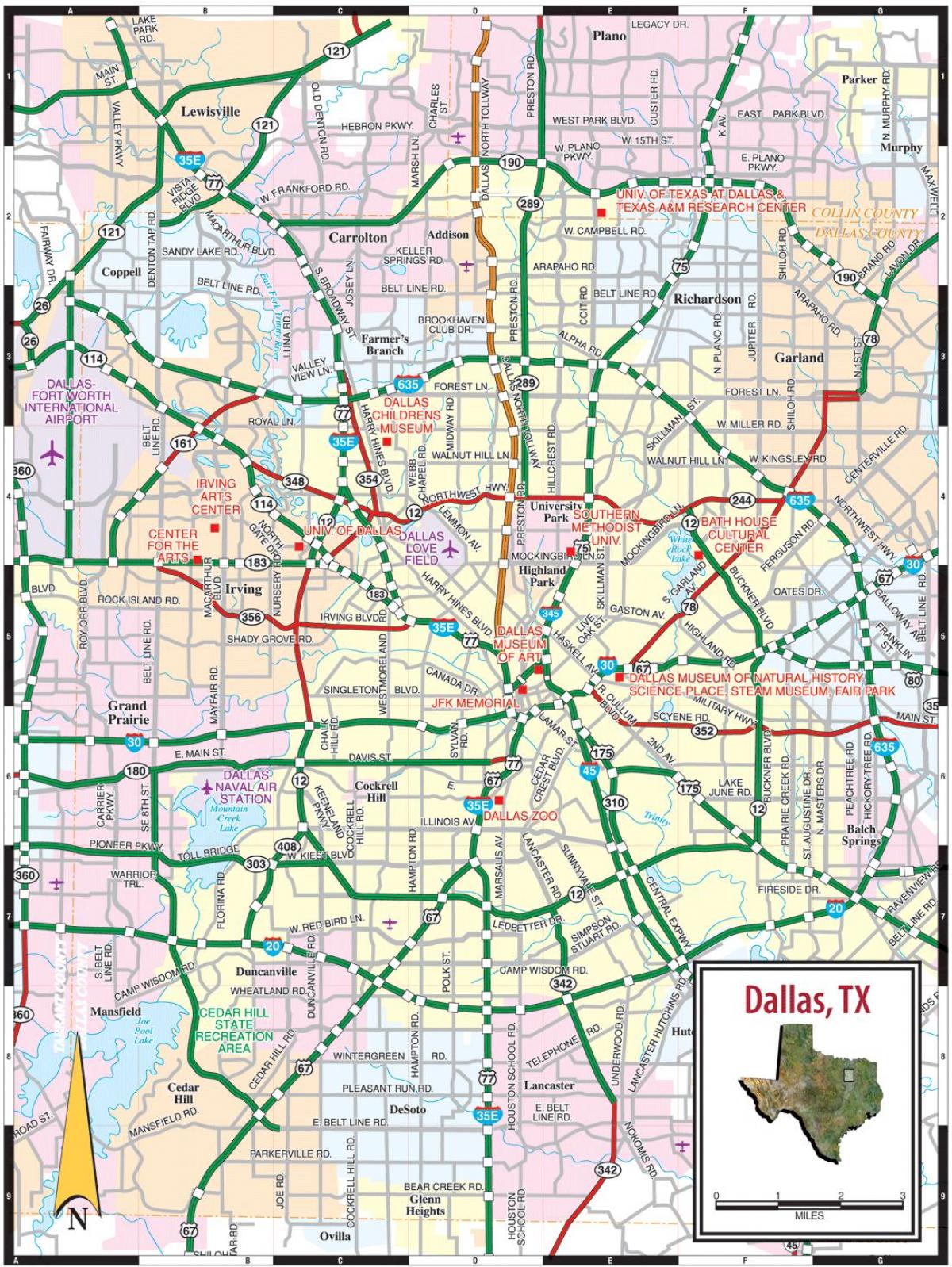 都市のダラスの地図