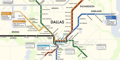 ダラスの電車システムの地図