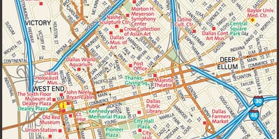 地図のダラスのダウンタウンの街並み