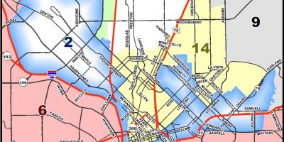 ダラス市議会の地区の地図